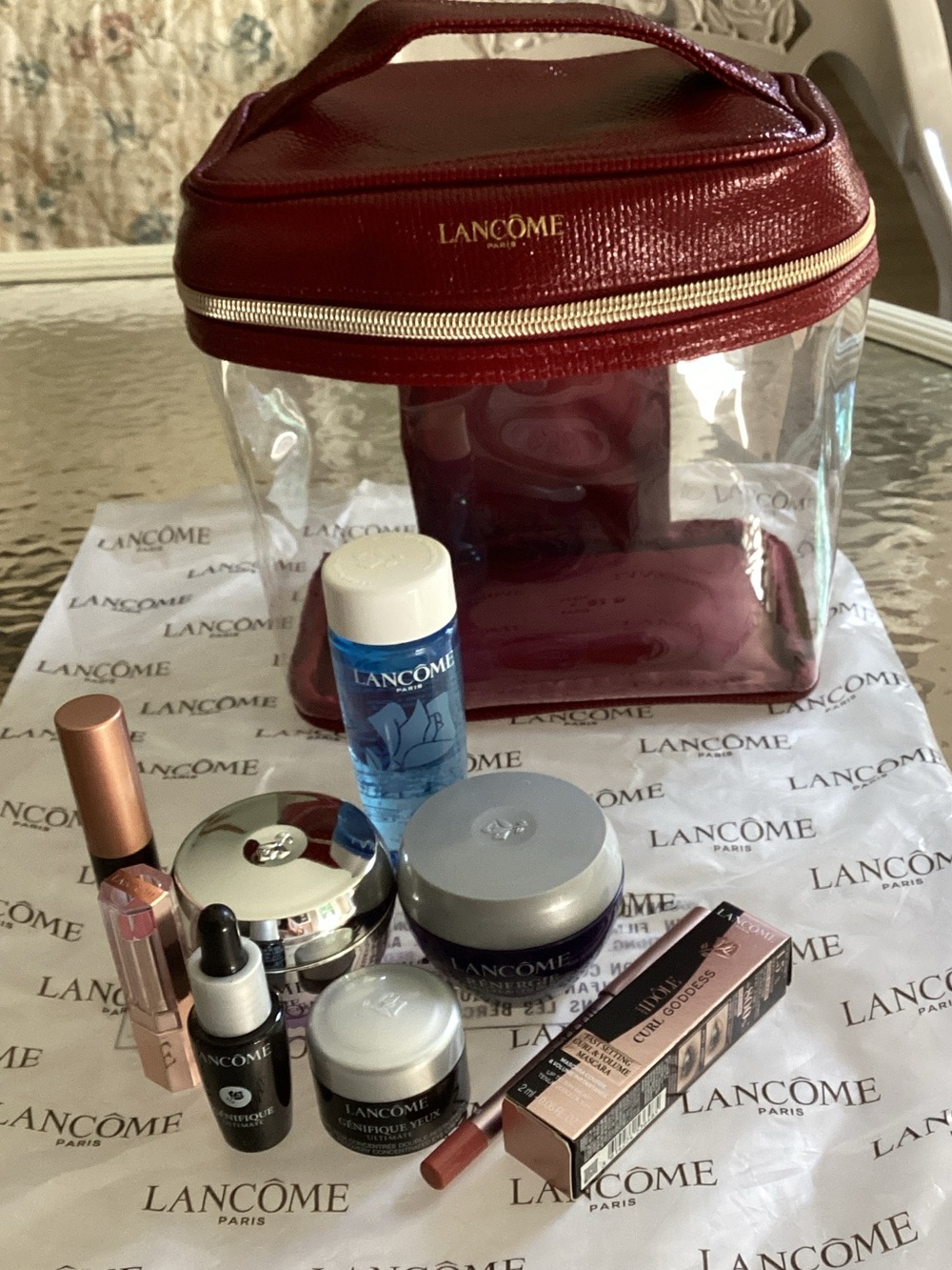 Lancôme skincare mascara lip products (9) sample/travel size in travel case NEW
